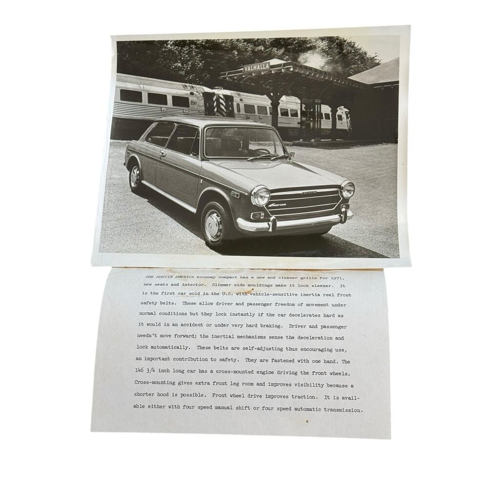 VTG Austin America 1971 Promo‎ Photo Ad Copy British Leyland Dealership READ